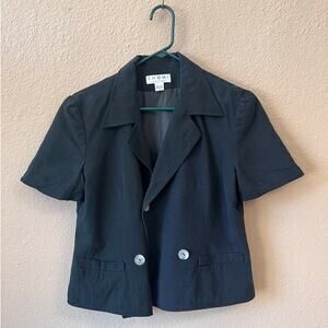 Vintage 80's Shomi black cropped short sleeve silk  blazer jacket size 8
